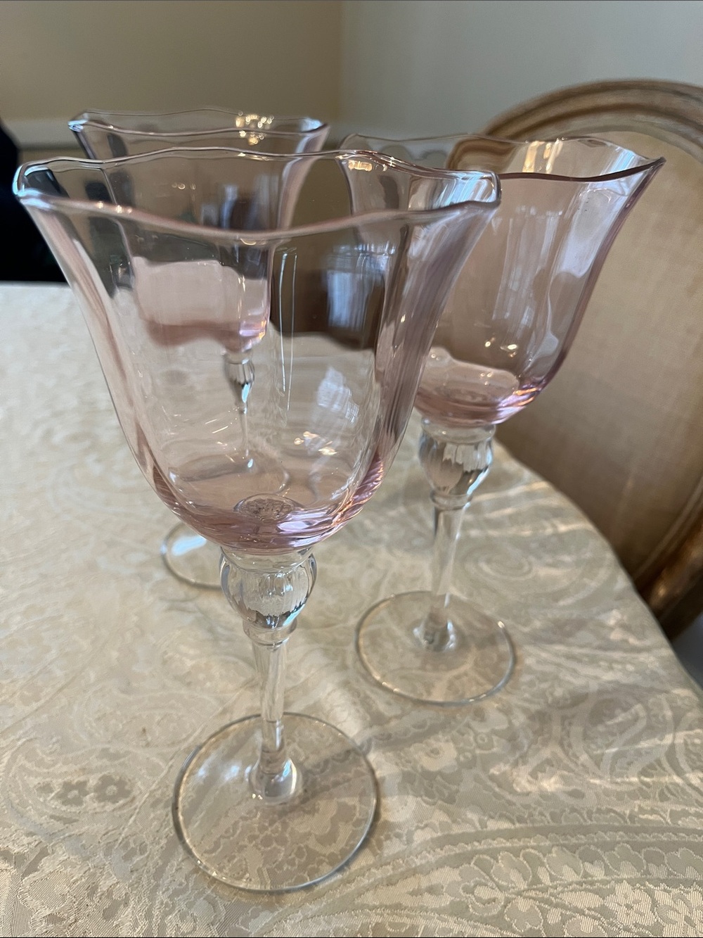 Pink Water Goblets! Rose Serenade by Gotham Crystal, Set of 3 in EUC!